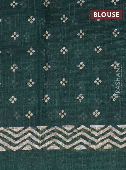 Jute cotton saree green with butta prints and printed border