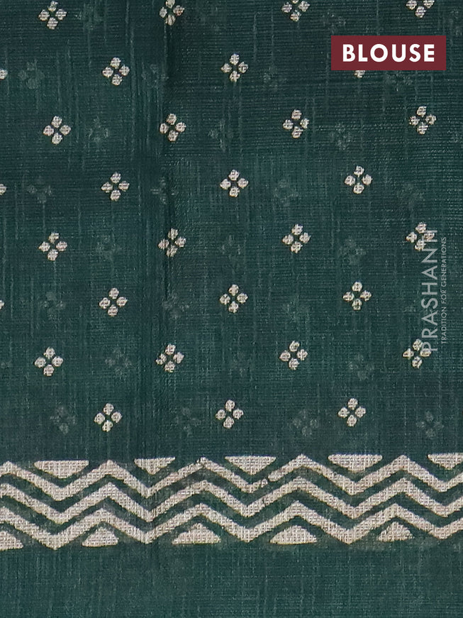 Jute cotton saree green with butta prints and printed border