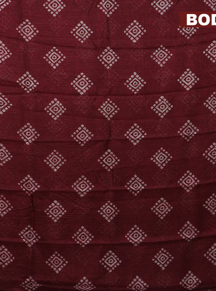 Jute cotton saree maroon with butta prints and printed border