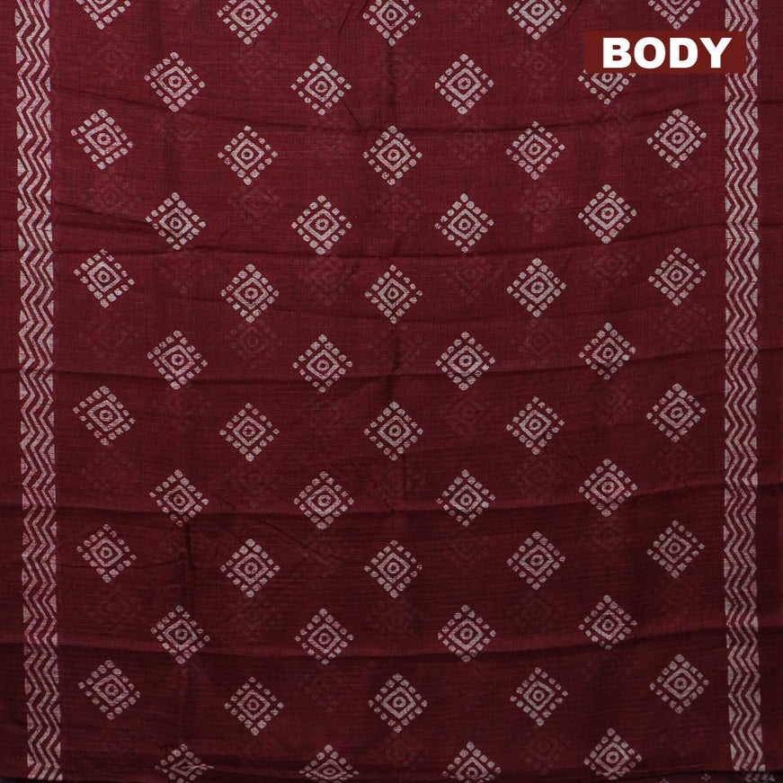 Jute cotton saree maroon with butta prints and printed border