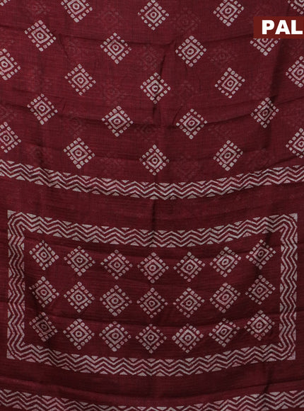 Jute cotton saree maroon with butta prints and printed border