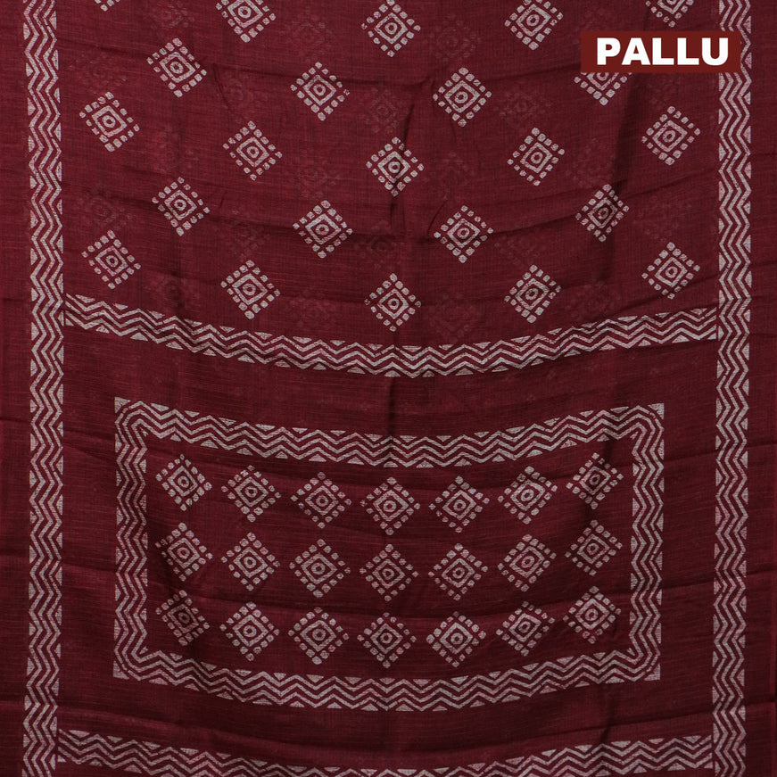 Jute cotton saree maroon with butta prints and printed border