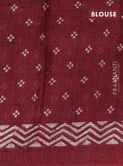 Jute cotton saree maroon with butta prints and printed border