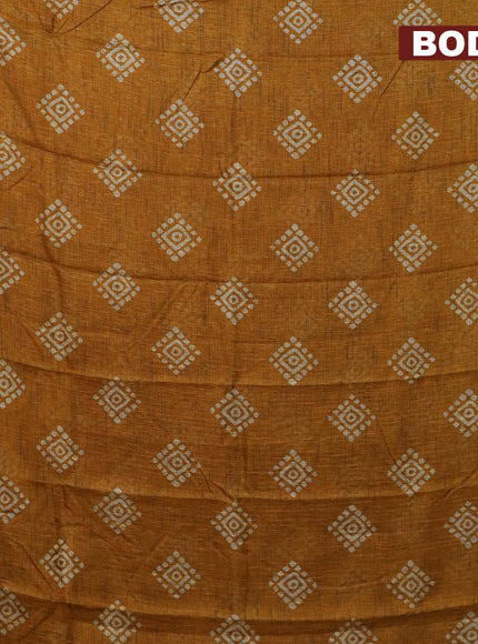 Jute cotton saree mustard yellow with butta prints and printed border