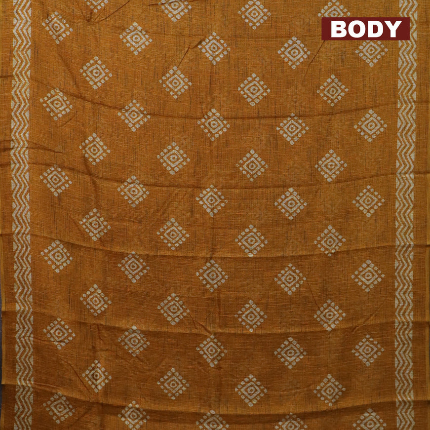 Jute cotton saree mustard yellow with butta prints and printed border