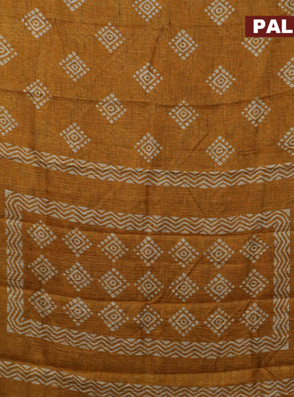 Jute cotton saree mustard yellow with butta prints and printed border