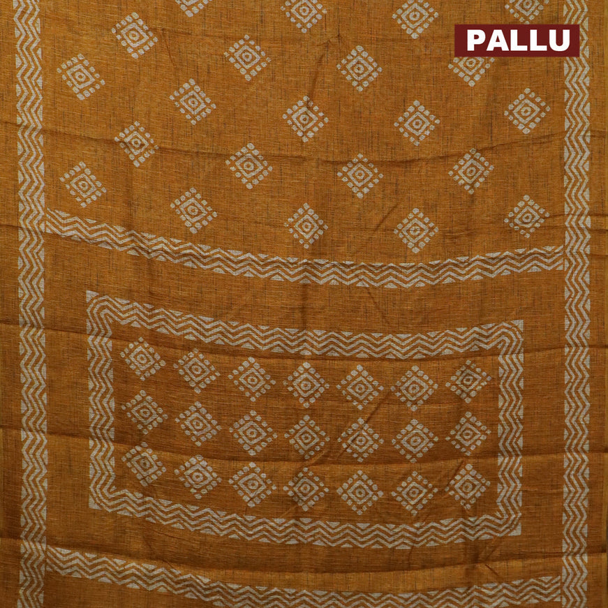 Jute cotton saree mustard yellow with butta prints and printed border