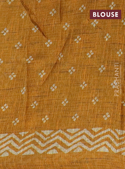 Jute cotton saree mustard yellow with butta prints and printed border