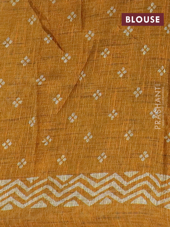 Jute cotton saree mustard yellow with butta prints and printed border