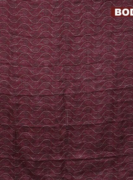 Jute cotton saree maroon shade and grey with allover prints and printed border