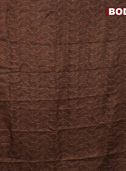 Jute cotton saree rust shade and brown with allover prints and printed border