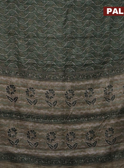 Jute cotton saree sap green with allover prints and printed border