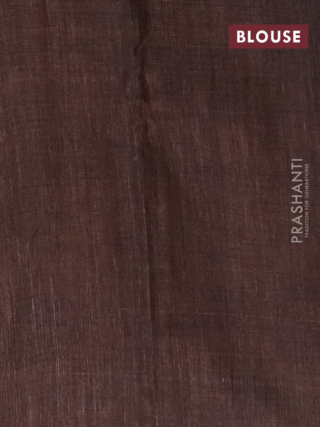 Jute cotton saree brown with allover leaf prints and simple border