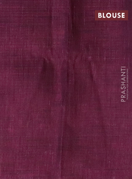 Jute cotton saree wine shade with allover leaf prints and simple border