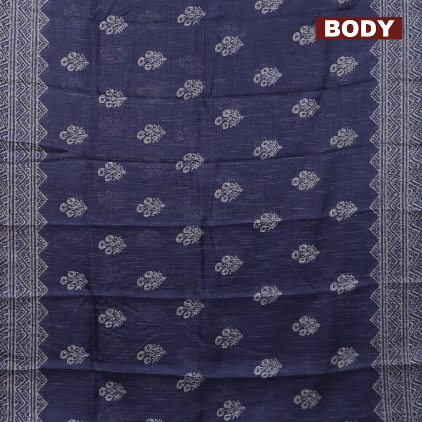 Jute cotton saree blue with butta prints and printed border