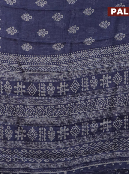 Jute cotton saree blue with butta prints and printed border