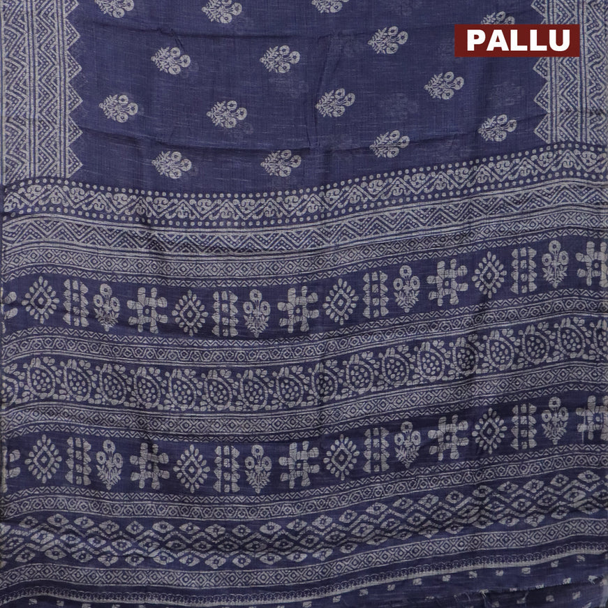 Jute cotton saree blue with butta prints and printed border