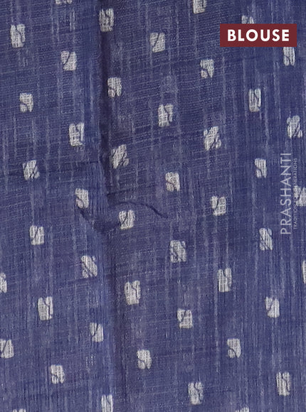 Jute cotton saree blue with butta prints and printed border