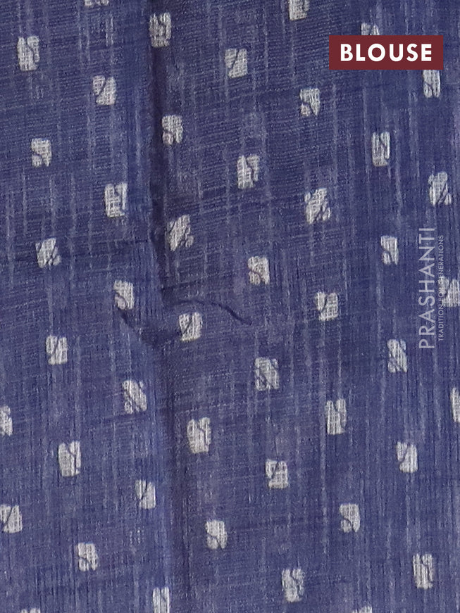 Jute cotton saree blue with butta prints and printed border