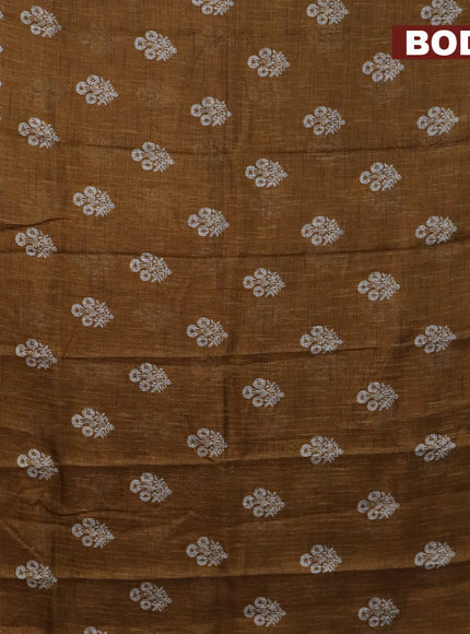 Jute cotton saree dark mustard with butta prints and printed border