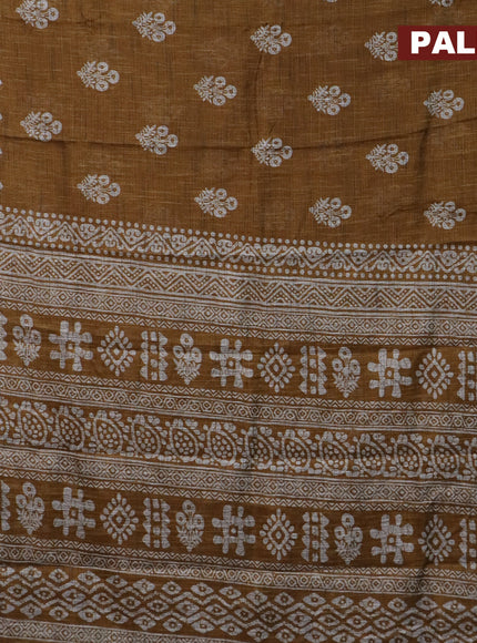 Jute cotton saree dark mustard with butta prints and printed border