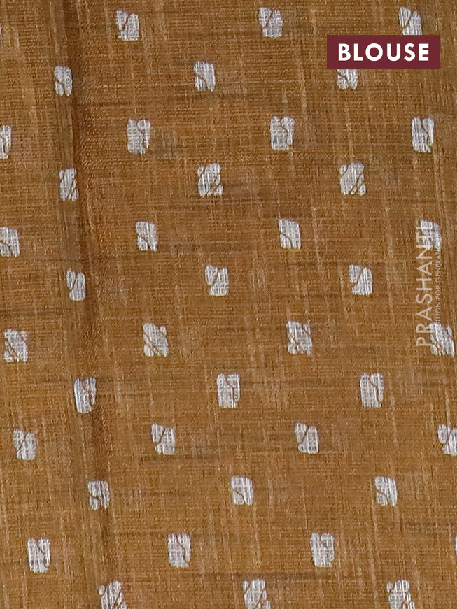 Jute cotton saree dark mustard with butta prints and printed border