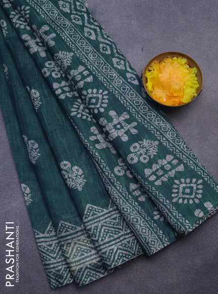 Jute cotton saree peacock blue with butta prints and printed border