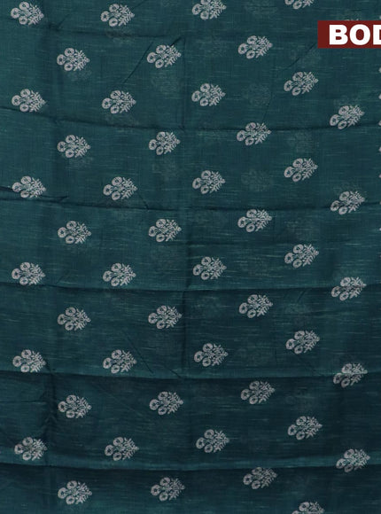 Jute cotton saree peacock blue with butta prints and printed border