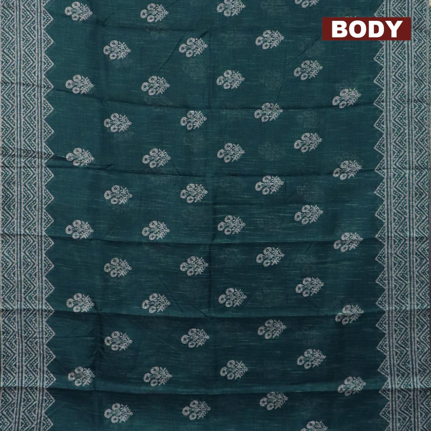 Jute cotton saree peacock blue with butta prints and printed border