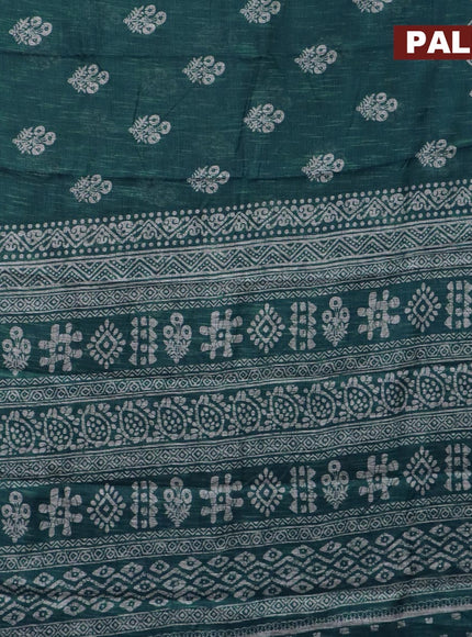 Jute cotton saree peacock blue with butta prints and printed border