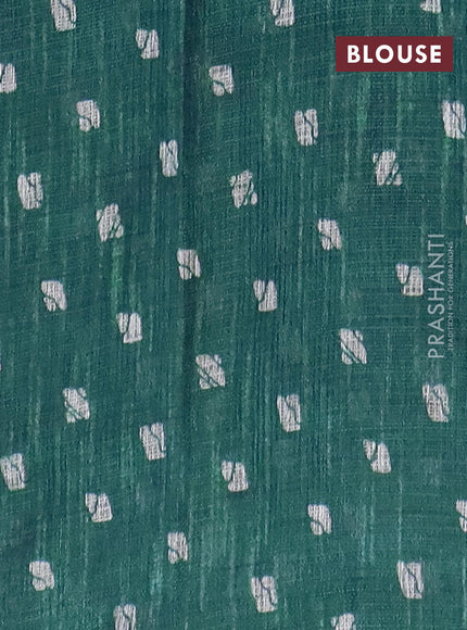 Jute cotton saree peacock blue with butta prints and printed border