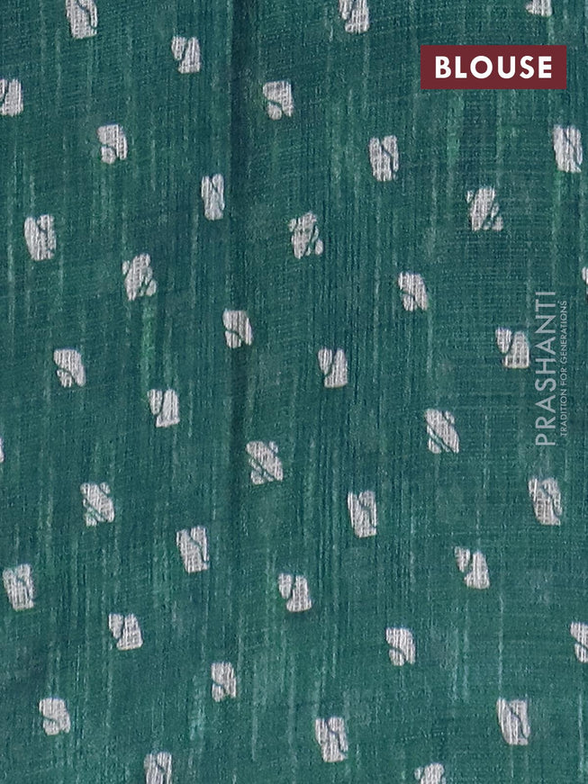 Jute cotton saree peacock blue with butta prints and printed border