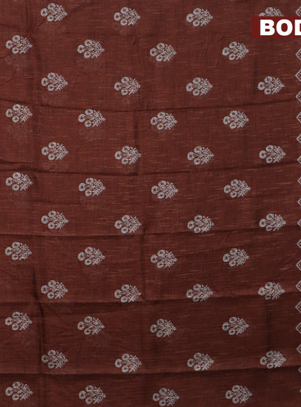 Jute cotton saree rust shade with butta prints and printed border