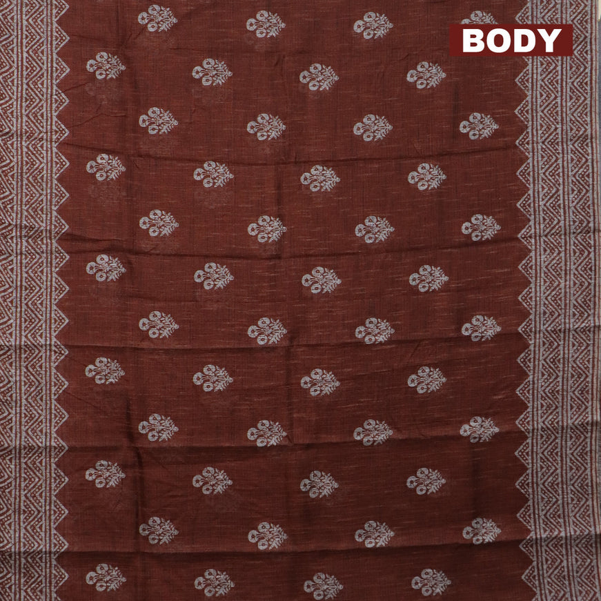 Jute cotton saree rust shade with butta prints and printed border