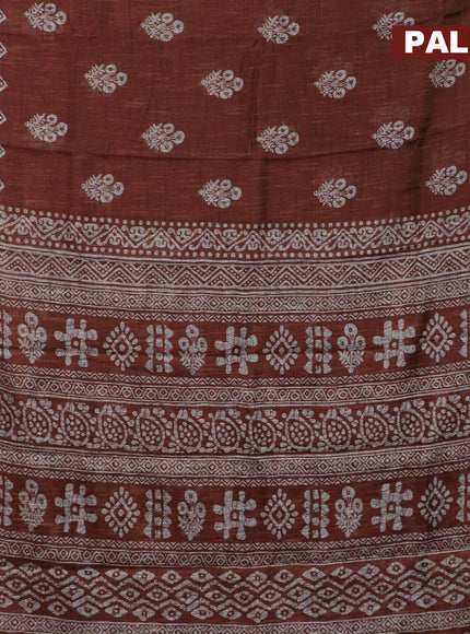 Jute cotton saree rust shade with butta prints and printed border