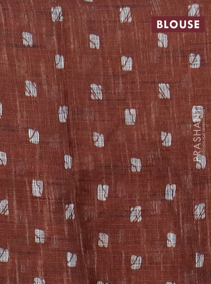 Jute cotton saree rust shade with butta prints and printed border