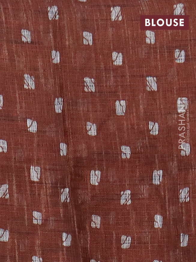 Jute cotton saree rust shade with butta prints and printed border