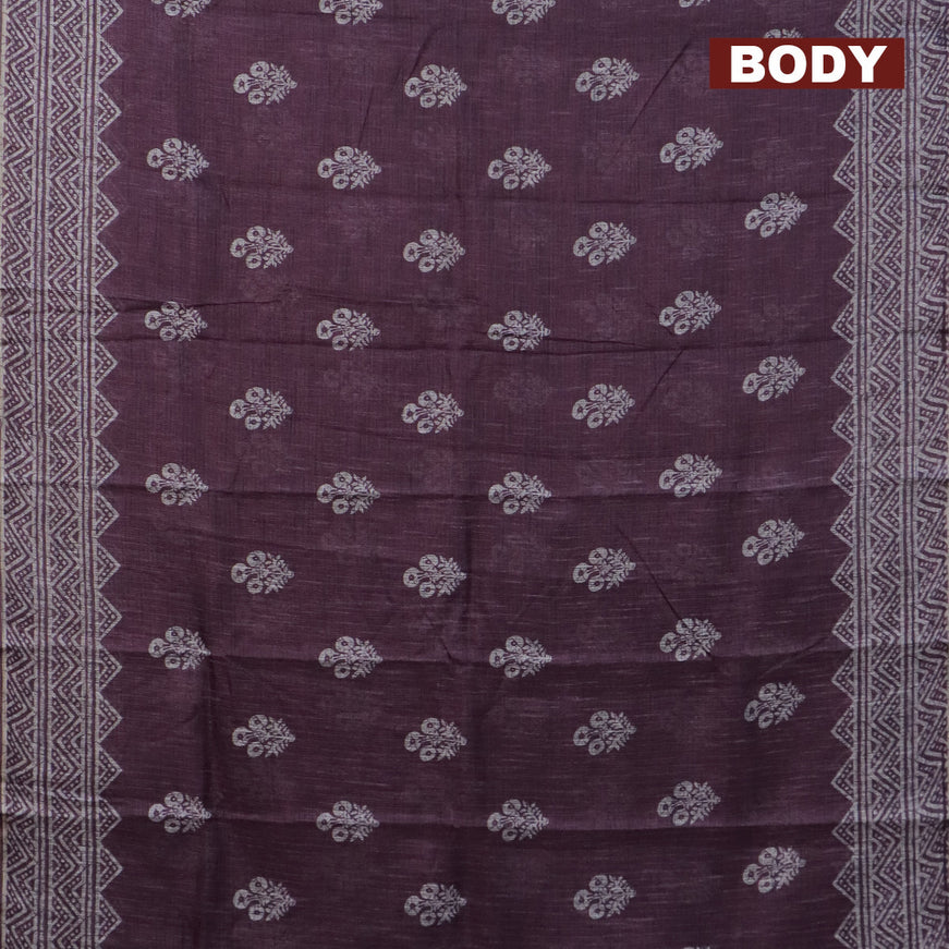 Jute cotton saree purple shade with butta prints and printed border