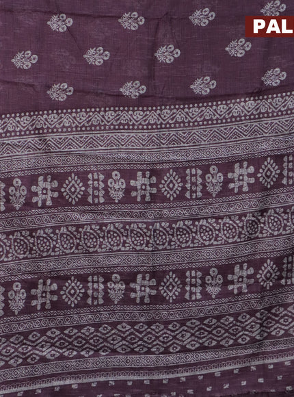 Jute cotton saree purple shade with butta prints and printed border