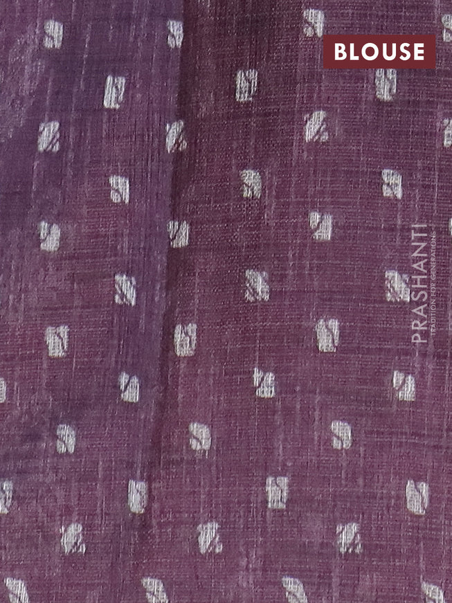 Jute cotton saree purple shade with butta prints and printed border