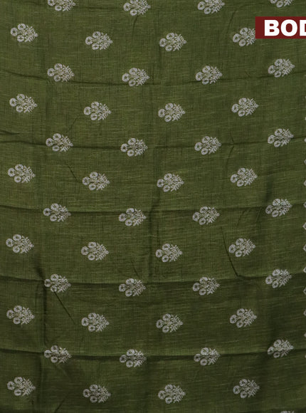 Jute cotton saree sap green with butta prints and printed border