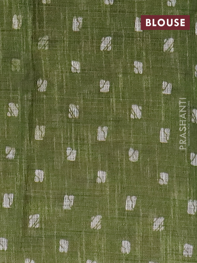 Jute cotton saree sap green with butta prints and printed border