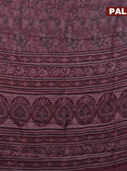 Jute cotton saree mauve pink with allover leaf prints and simple border