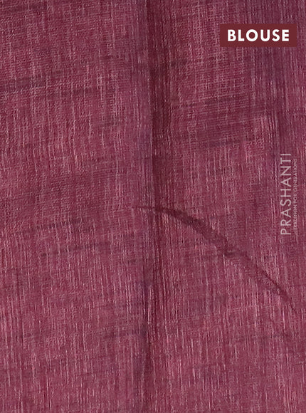 Jute cotton saree mauve pink with allover leaf prints and simple border