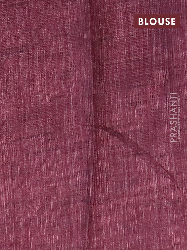 Jute cotton saree mauve pink with allover leaf prints and simple border