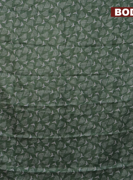 Jute cotton saree sap green and dark green with allover prints and printed border