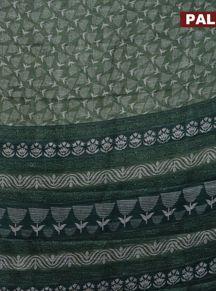 Jute cotton saree sap green and dark green with allover prints and printed border