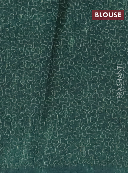 Jute cotton saree sap green and dark green with allover prints and printed border