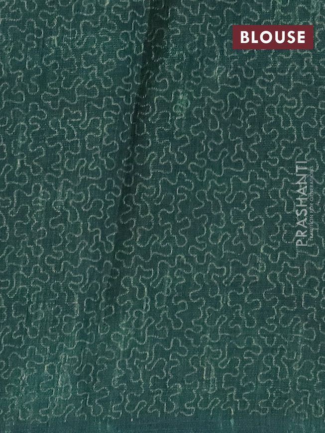 Jute cotton saree sap green and dark green with allover prints and printed border