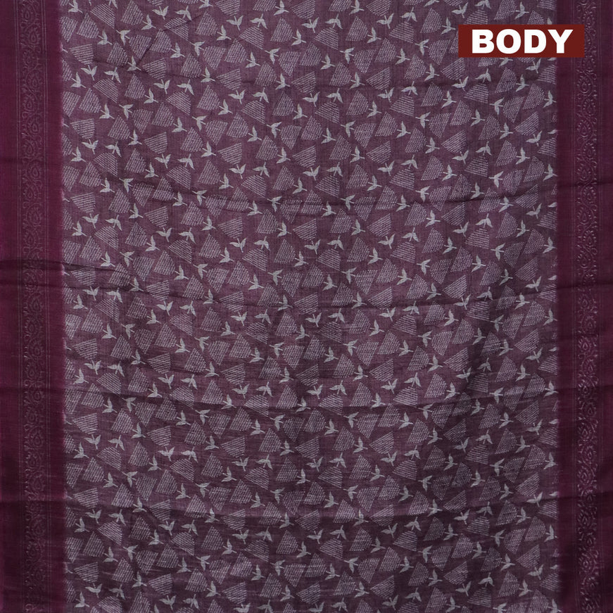 Jute cotton saree purple shade with allover prints and printed border